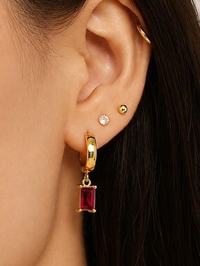 NWOT✨ Twenty Compass Ruby Drop Huggie Hoop Earrings Gold Pink CZ